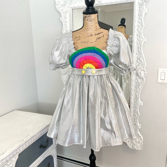 New York Couture *One of a Kind* Handmade Retro 80’s Epcot Puff Sleeve Dress - Picture 7 of 9